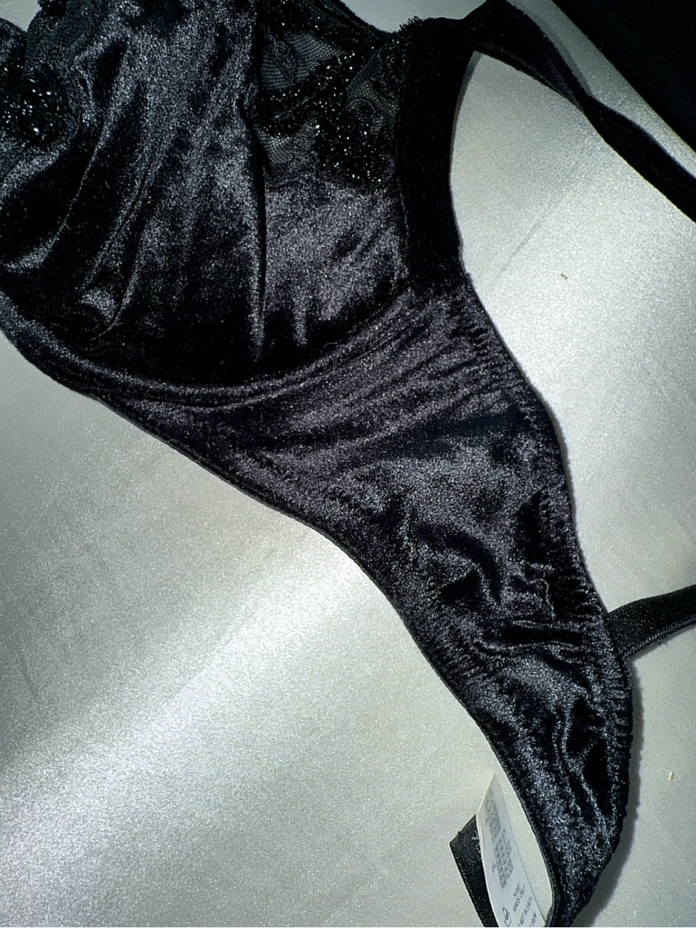 Vintage La Perla sz. 2 Black Velvet Metallic Lace UW Bra 32C super rare Pristine - Picture 8 of 14